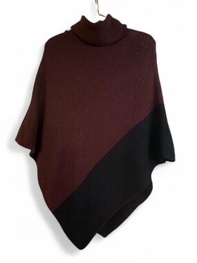 Indigenous Organic Cotton Poncho One Size Cowl Neck Burgundy Black Boho Hippie